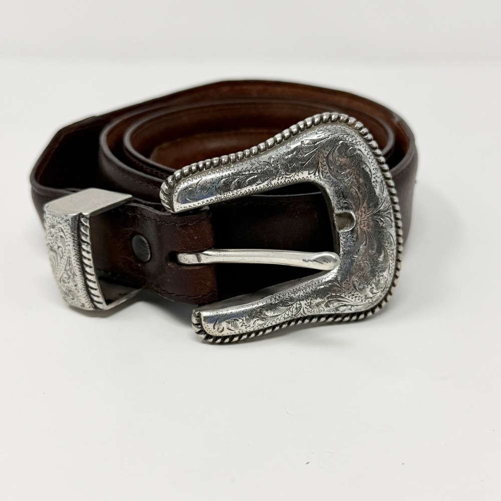 Vintage Resistol Genuine Leather Western Belt Size 42 Silver Buckle - Picture 2 of 11
